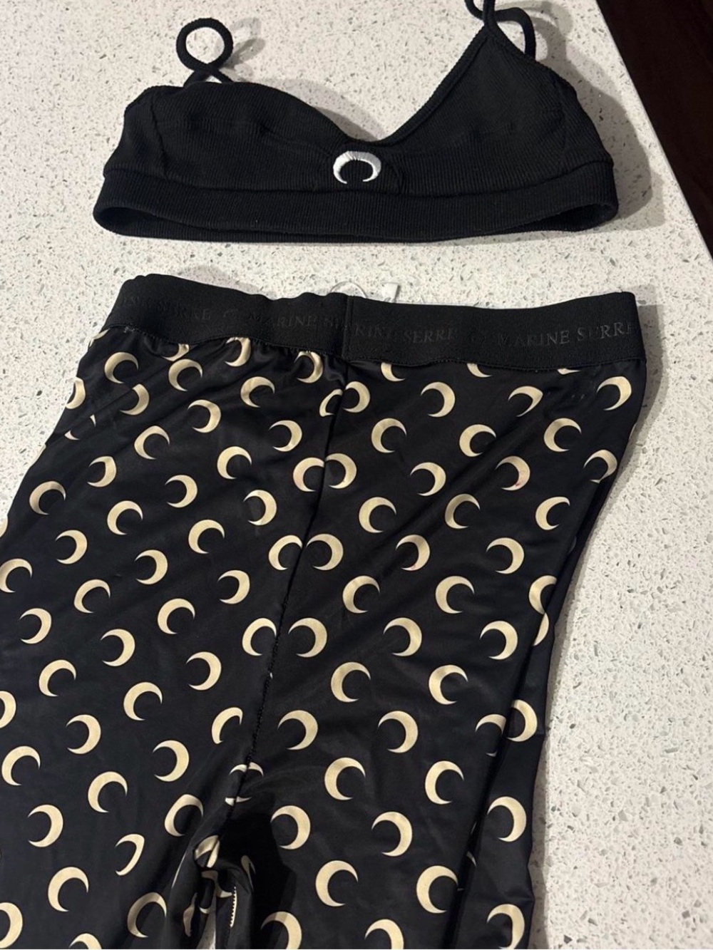 Marine Serre women black Crescent-Print Leggings